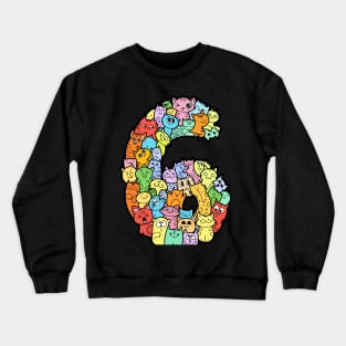 Number 6 six - Funny and Colorful Cute Monster Creatures Crewneck Sweatshirt